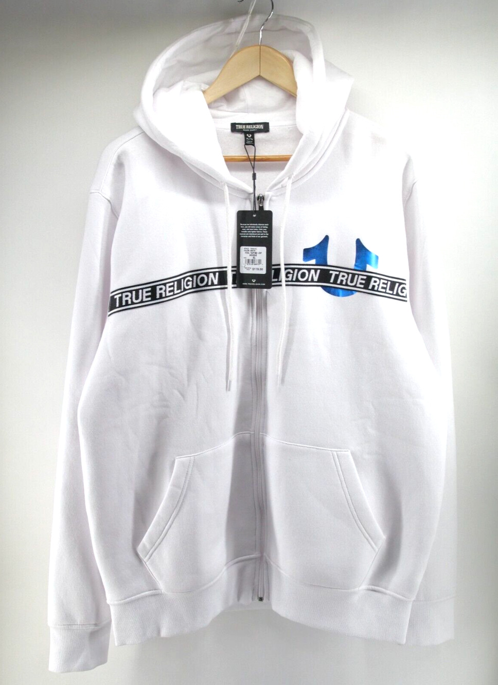 True Religion Men's Foil Taping Zip Hoodie XL NEW White $119 700315